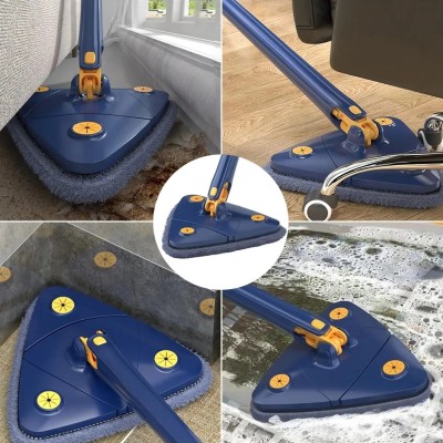 Kendinden Sıkmalı Üçgen Mop 2 Mikrofiber Bezli Cam Duvar Yer Parke Silebilen Mop